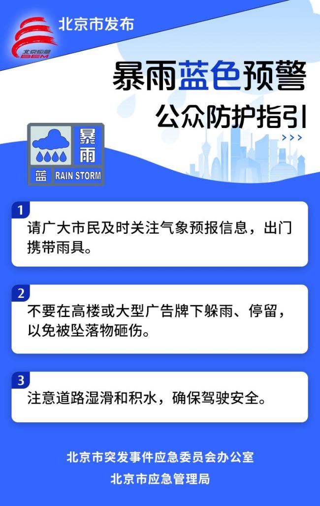 北京发布暴雨蓝色预警